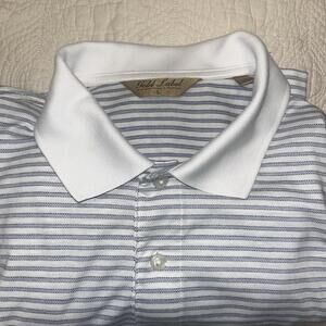 Roundtree & Yorke Gold Label Polo Shirt Size Large White Navy Striped 100%Cotton